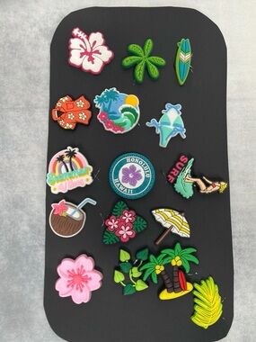 Tropical Hibiscus and Surf Home Design Sticker Pack - Pink, Green, Blue & Yellow